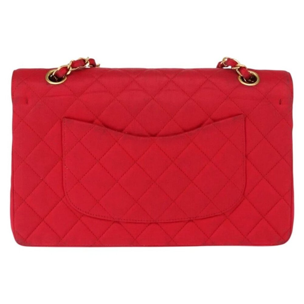 CHANEL Matelasse 25 Double Flap Chain Shoulder Bag Satin Red Gold CC Auth 145843 - Picture 2 of 16